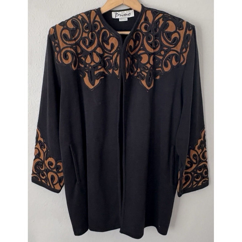 Vintage Primo Artwear Western Womens Jacket Black Applique Cut Out Statement L‎
